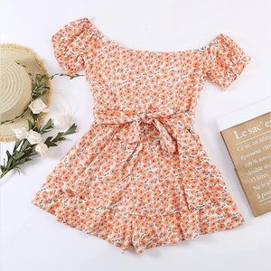 Off the shoulder ruffle romper